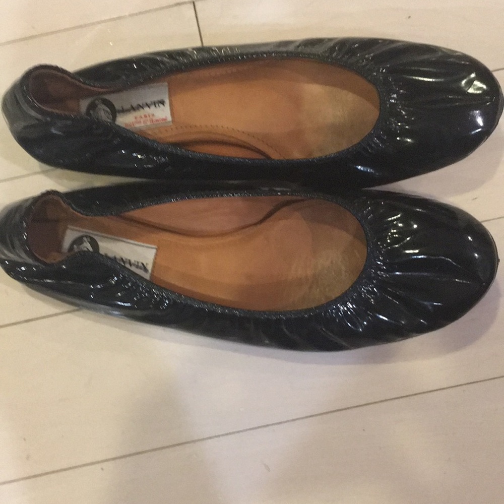 Lanvin Black Patent Leather Ruched Ballet Sz 39 - Picture 5 of 6